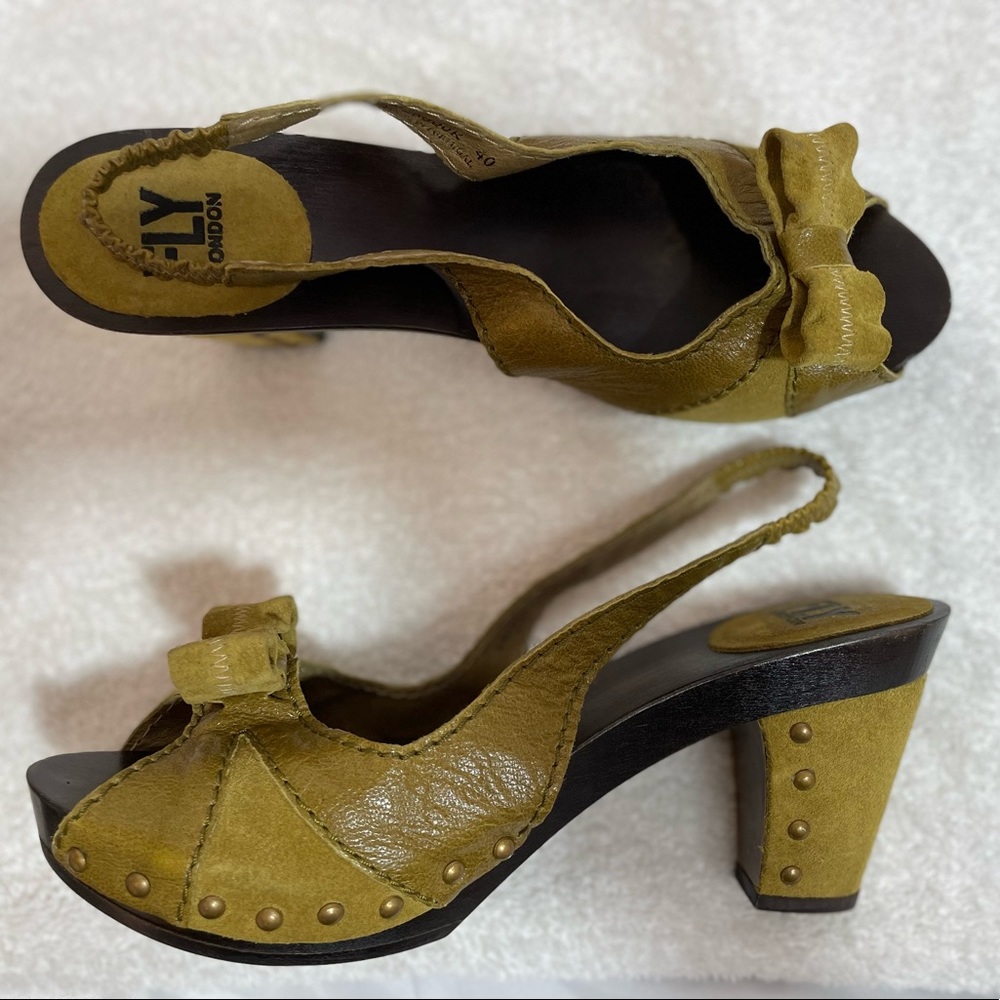 NWOB 🇵🇹FLY LONDON 🪰RARE Retro Peep Toe Slingback Suede Leather Wooden Soles40